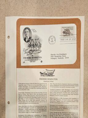 RARE COLLECTIBLE USPS 1ST DAY ISSUE COVER FREDERIC REMINGTON ARTIST STAMP FDC